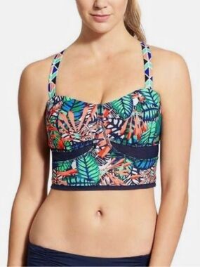 Athleta Hanalei Bralette Bikini Top, Dress Blue/New Coral, Size 38D/DD
